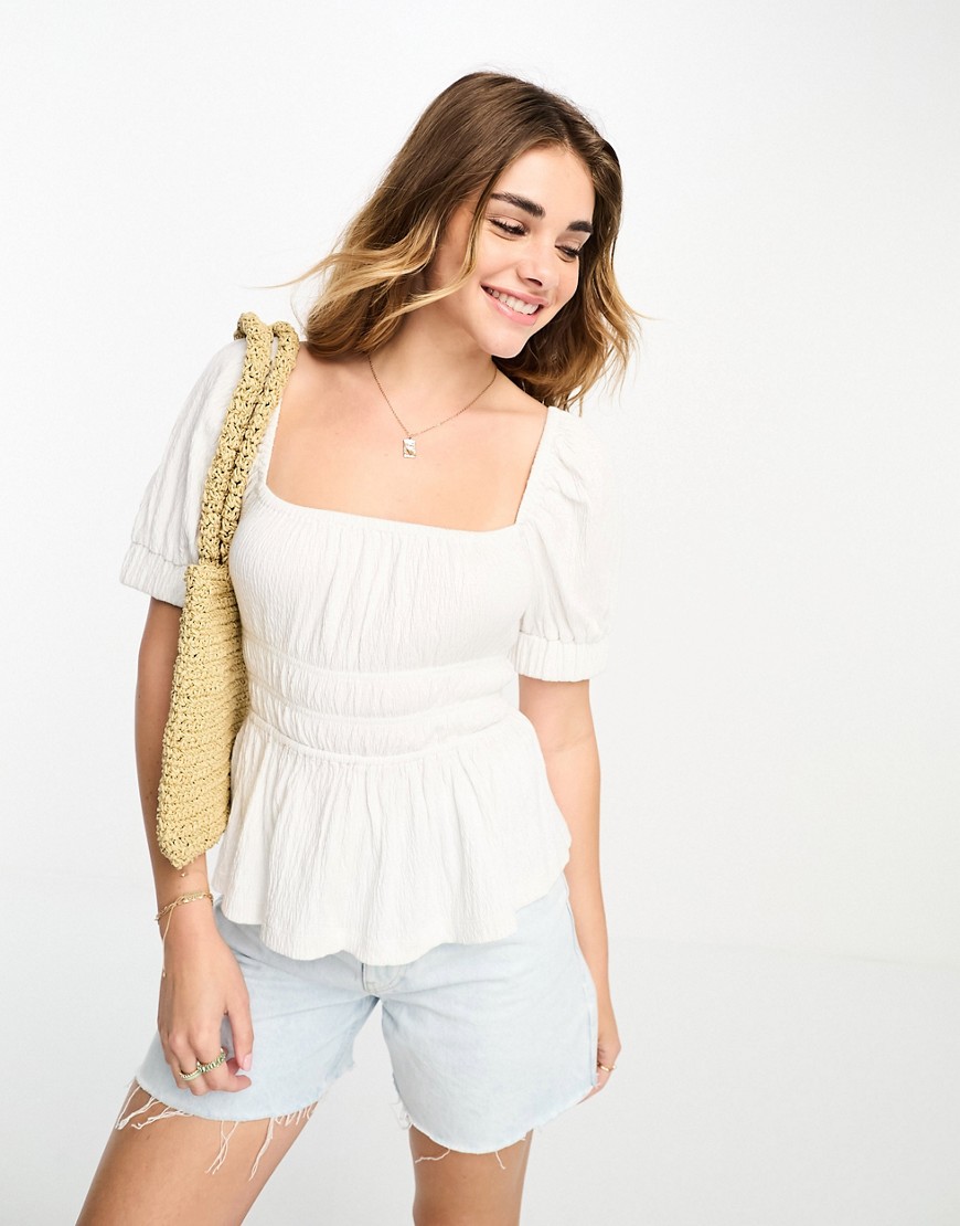 ASOS DESIGN puff sleeve textured smock blouse in white