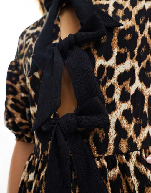 ASOS DESIGN puff sleeve tie front maxi dress in leopard print, 2 of 4