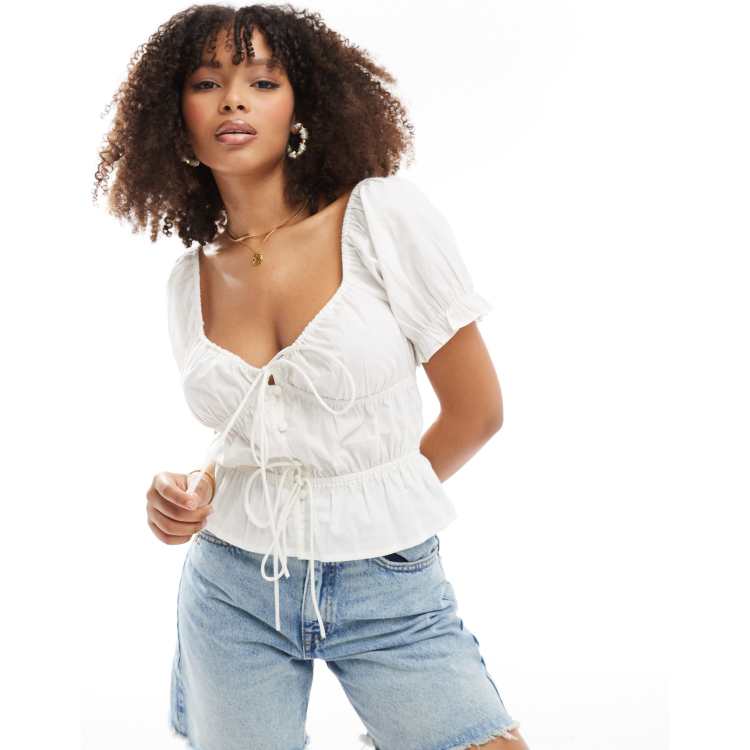 ASOS DESIGN puff sleeve top in white ASOS