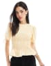 ASOS DESIGN puff sleeve top with shirring detail in white | ASOS