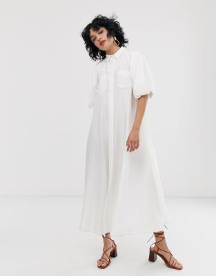 puff sleeve trapeze dress