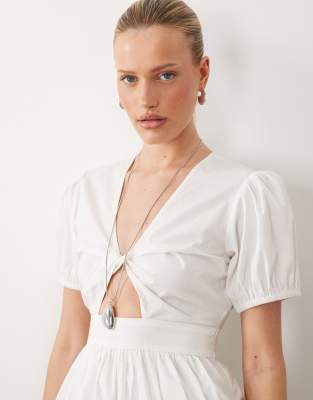 Asos Design Puff Sleeve Twisted Detail Top In White