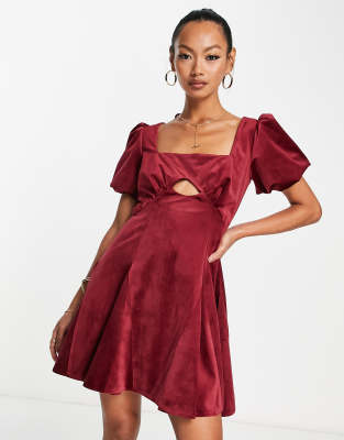 strapless open back dress Vintage Inspired Collared Swing Dress in Red & White Polka Dots main image 1