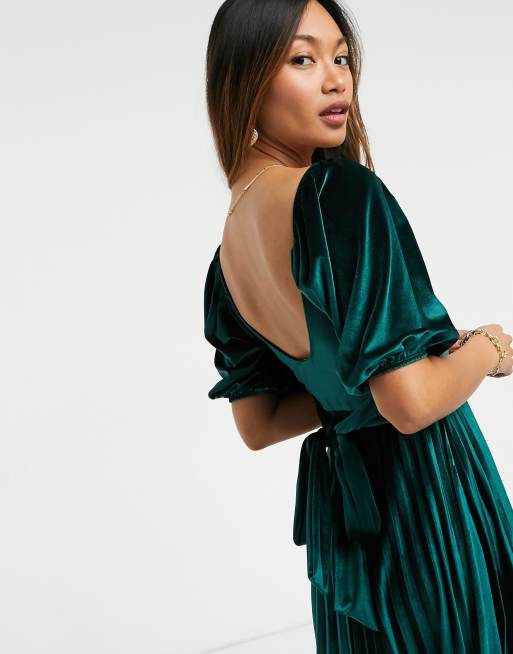 Asos velvet pleated dress sale