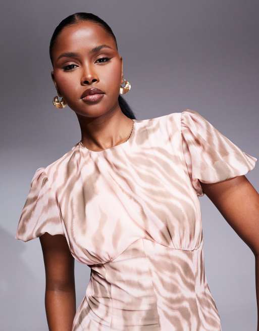 ASOS DESIGN puff sleeve waisted chiffon mini dress in animal print, 4 of 4