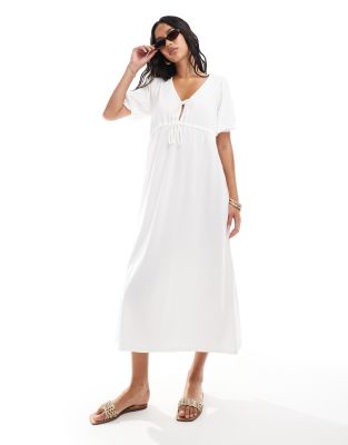 Asos Design Satin Fallen Shoulder Cowl Maxi Dress With Back Strap Detail In Champagne-white In White