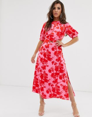 bright floral midi dress