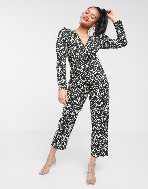 ASOS DESIGN puff sleeve wrap jumpsuit in ditsy floral print ASOS
