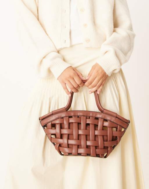 ASOS DESIGN puff weave tote bag in brown