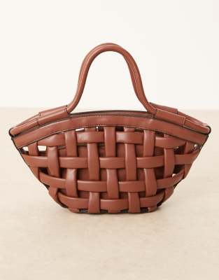 Asos Design Puff Weave Tote Bag In Brown
