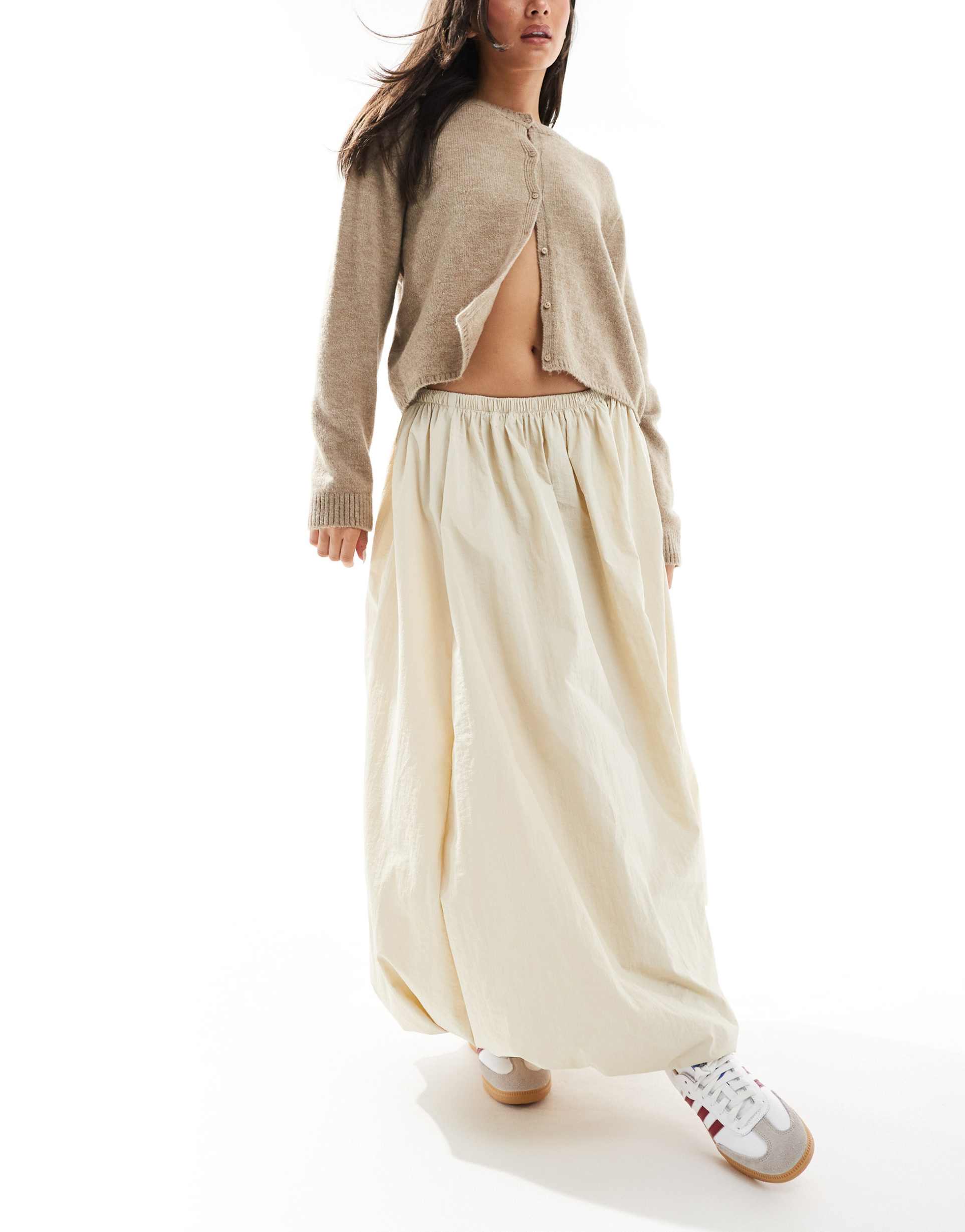 asos design puffball maxi skirt in ecru