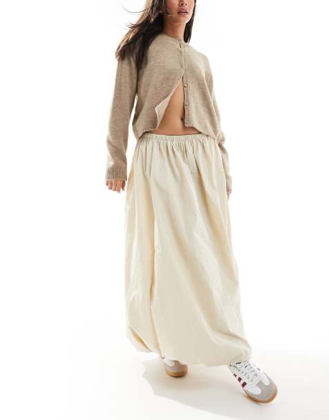 ASOS DESIGN puffball maxi skirt in ecru