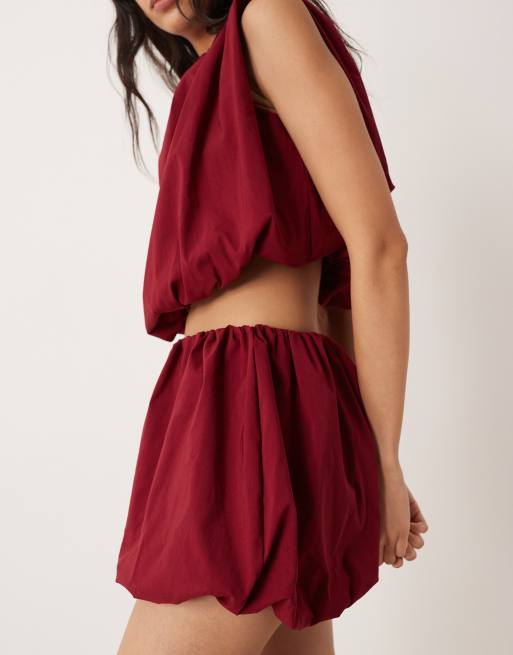 ASOS DESIGN puffball micro shorts in burgundy (Part of a set), 2 of 5