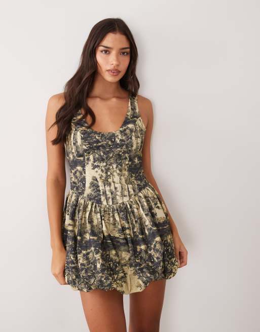 ASOS DESIGN puffball mini dress in baroque floral print, 3 of 4