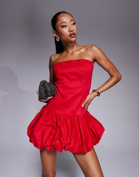 ASOS DESIGN puffball mini dress in red - view 1