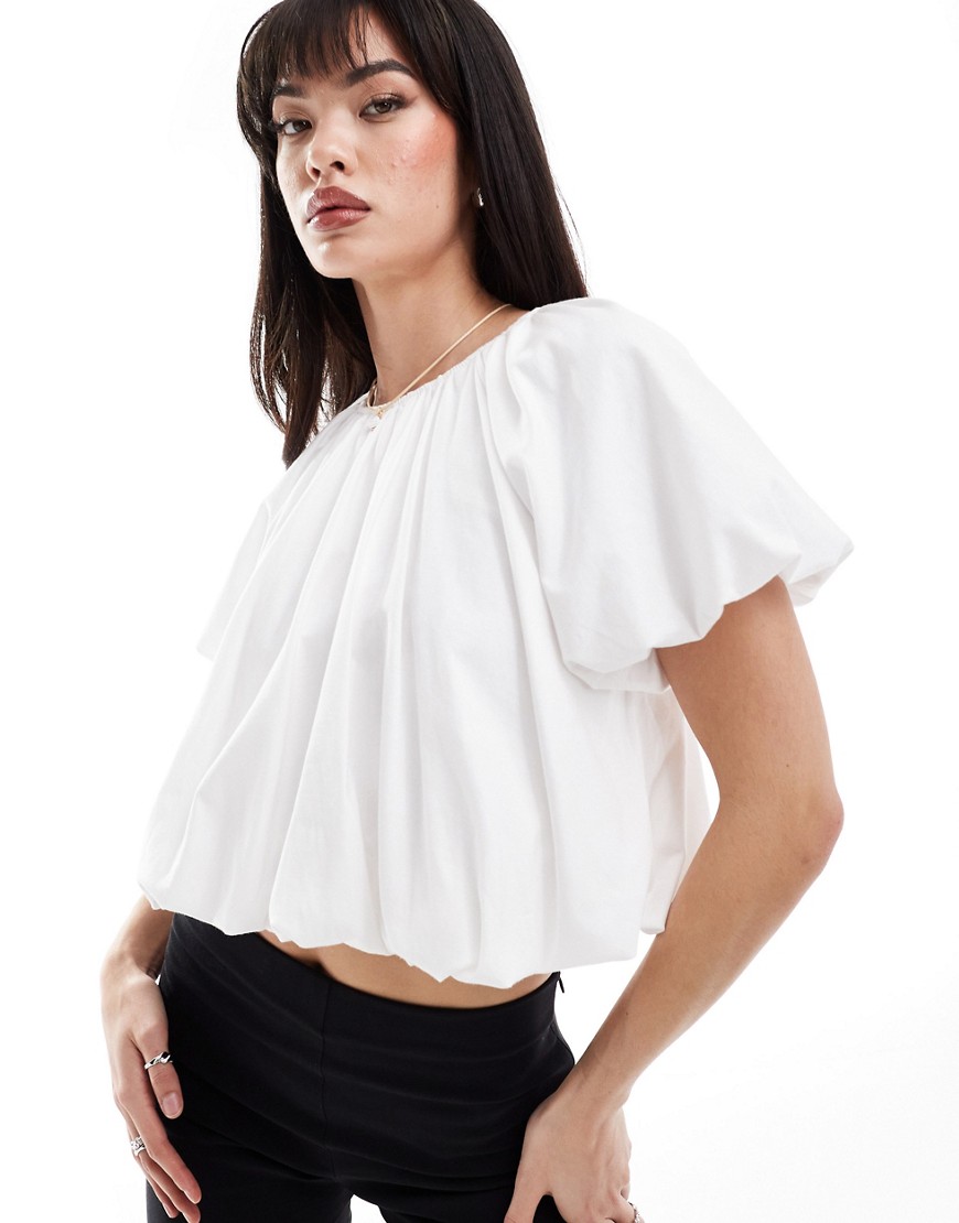 ASOS DESIGN puffball ruched short sleeve top in white