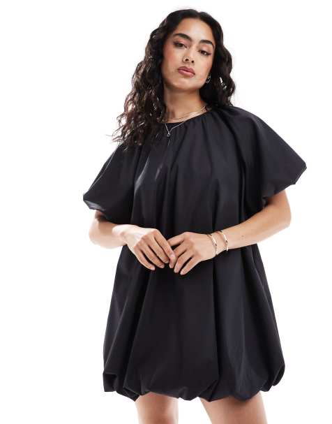 ASOS DESIGN puffball smock mini dress in black - view 1
