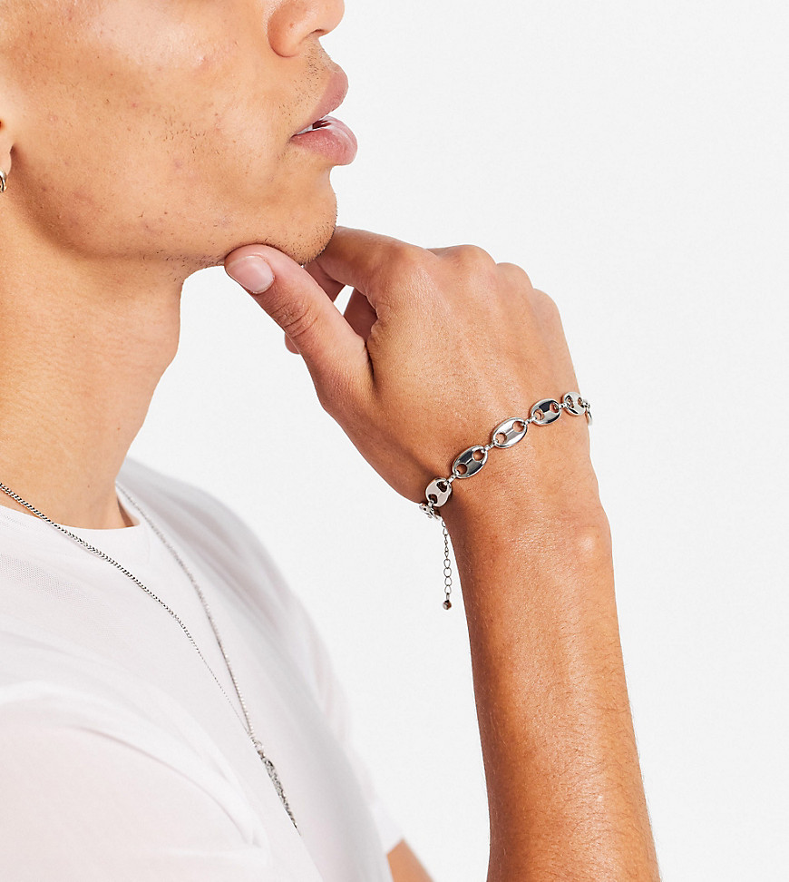 ASOS DESIGN puffed mariner chain bracelet in silver tone