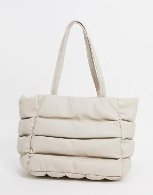 ASOS DESIGN puffed quilted shoulder bag in white with chunky chain