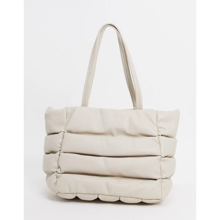 ASOS DESIGN puffed quilted tote bag in off white