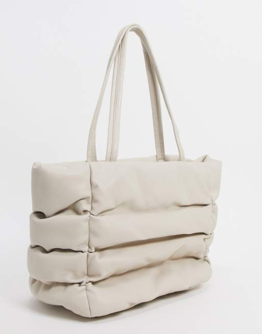 Quilted Puffer Tote Bag (Off-White)