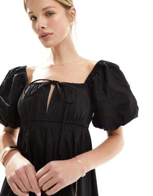 asos black puff sleeve dress DESIGN puffed smock midi in Featuring a square neck Seersucker Efsteb Dresses for Women Pre-Set Configuration:Bed
