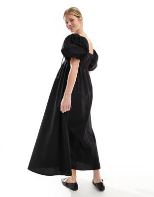 asos smock midi dress ASOS Design V Neck Smock Midi Dress with ruffles in deep navy-Multi