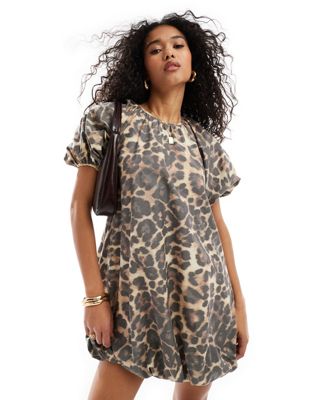 ASOS DESIGN puffed smock mini dress in leopard print Sale