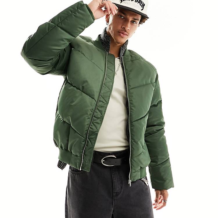 ASOS DESIGN puffer bomber jacket in green | ASOS