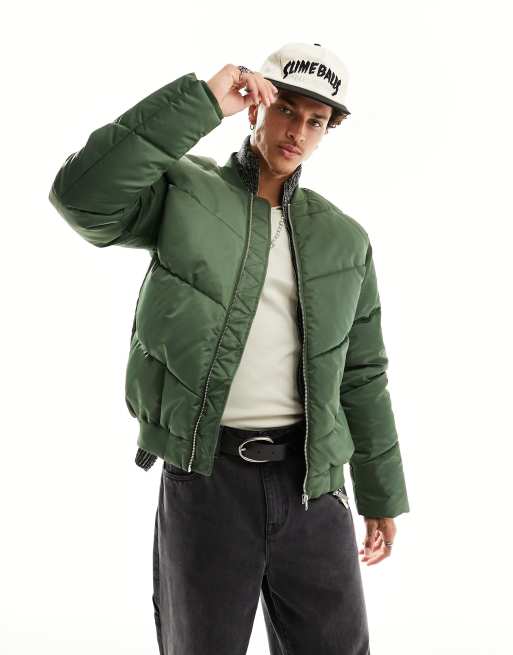 ASOS DESIGN puffer bomber jacket in green | ASOS