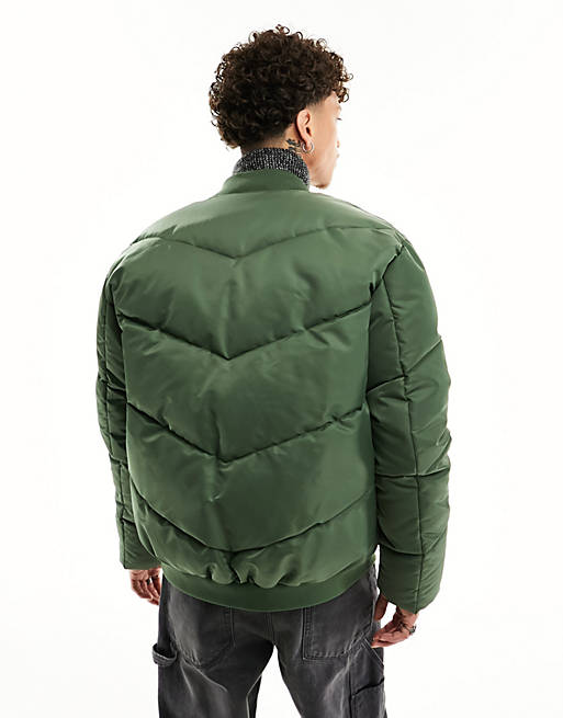 ASOS DESIGN puffer bomber jacket in green
