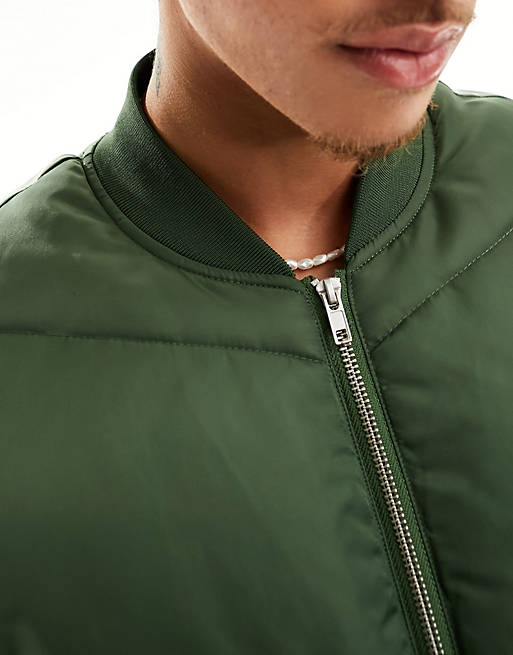 ASOS DESIGN puffer bomber jacket in green