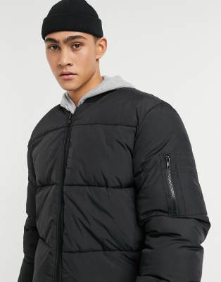 black puffer bomber jacket