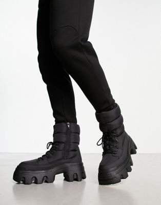 ASOS DESIGN puffer boot with chunky sole in black nylon