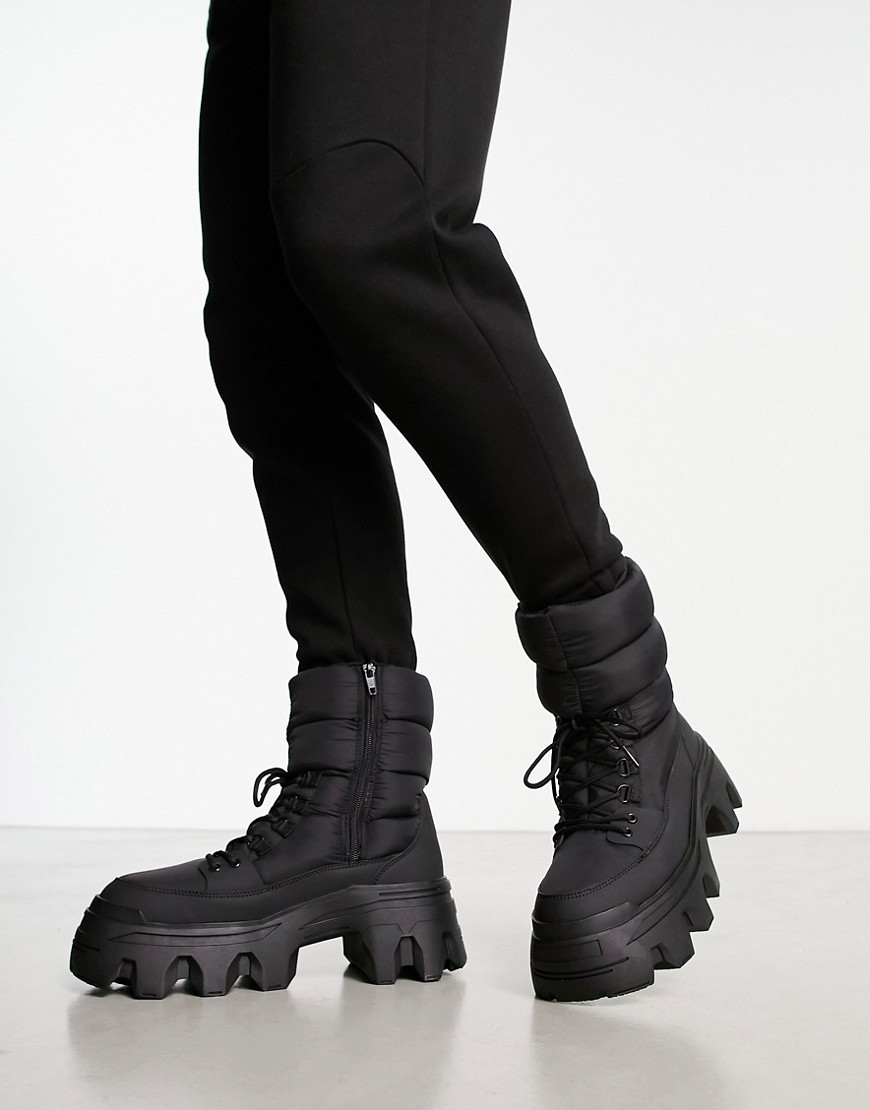 ASOS DESIGN PUFFER BOOTS WITH CHUNKY SOLE IN BLACK NYLON