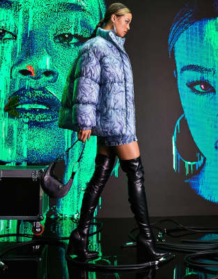 ASOS DESIGN puffer coat in blue abstract print - ASOS Price Checker