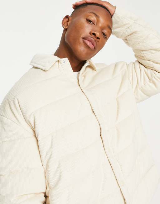 ASOS DESIGN puffer jacket with high neck in stone