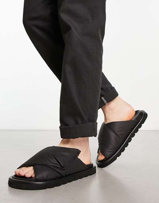 ASOS DESIGN puffer cross strap sandals in black | ASOS