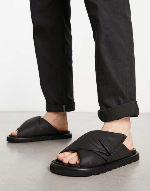 ASOS DESIGN puffer cross strap sandals in black | ASOS
