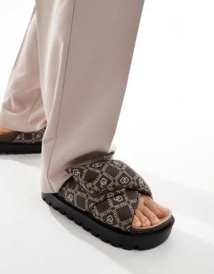 PUFFER CROSS STRAP SANDALS IN BROWN MONOGRAM ASOS | Shoes | Puffer Cross Strap Sandals In Brown Monogram  main image 4