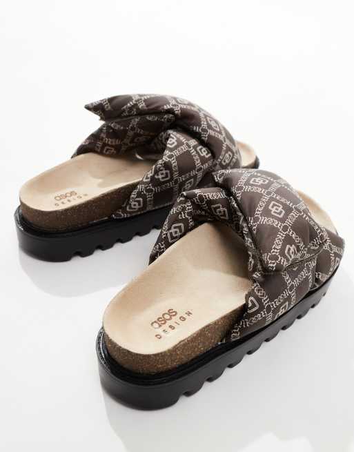 PUFFER CROSS STRAP SANDALS IN BROWN MONOGRAM ASOS | Shoes | Puffer Cross Strap Sandals In Brown Monogram  main image 2
