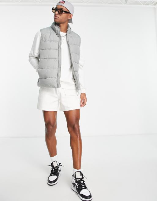 ASOS DESIGN Cropped Faux Leather Puffer Gilet In Grey for Men