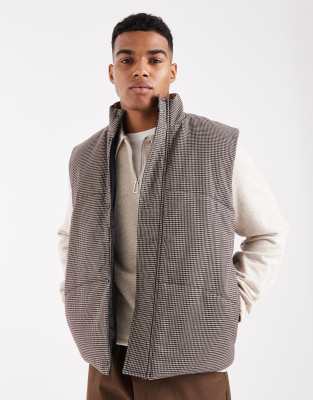 ASOS DESIGN puffer gilet in heritage check-Brown