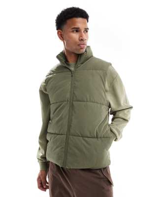 ASOS DESIGN puffer gilet in khaki-Green