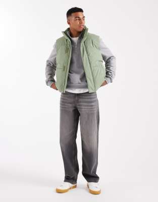 Asos Design Puffer Gilet In Green