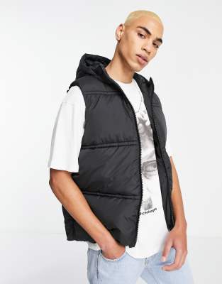 ASOS DESIGN puffer gilet with hood in black