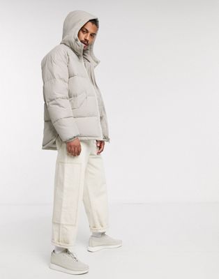 ASOS DESIGN puffer hooded jacket with side zip detail in stone | ASOS