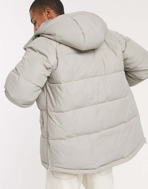 ASOS DESIGN puffer jacket with high neck in stone