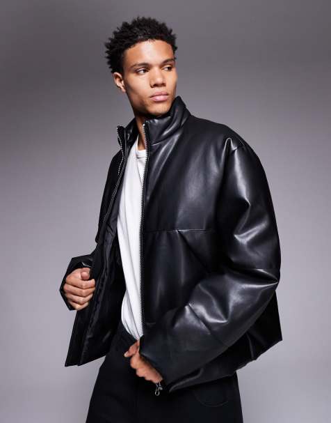 ASOS DESIGN puffer in faux leather in black - view 1