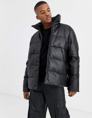 ASOS DESIGN Cropped Faux Leather Puffer Gilet In Grey for Men